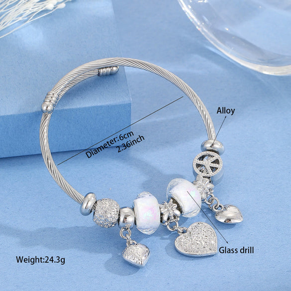 Wholesale Women's Stainless Steel Joker Style Diamond Design Love Pendant Adjustable Bracelet