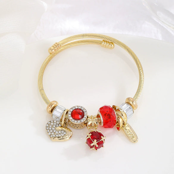 Wholesale Women's Stainless Steel Joker Style Diamond Design Love Pendant Adjustable Bracelet