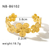 Wholesale Women's Stainless Steel 18K Color Bracelet With Leaf Butterfly Flower Stitching And Creative Opening Electroplated