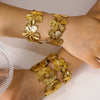 Wholesale Women's Stainless Steel 18K Color Bracelet With Leaf Butterfly Flower Stitching And Creative Opening Electroplated