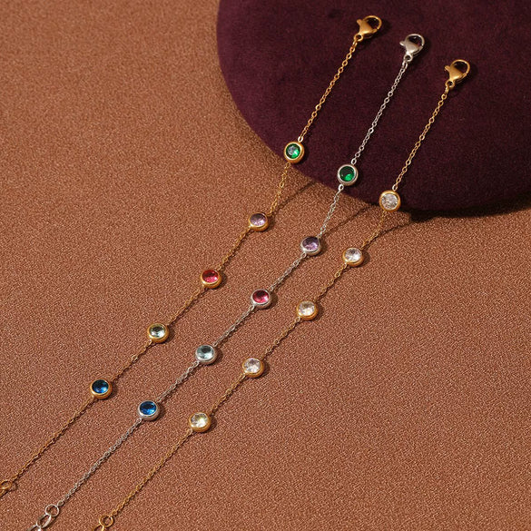 Wholesale Women's Stainless Steel 18K Colored Diamond Geometric Fashion Electroplated Round Bracelet