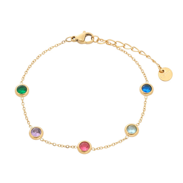 Wholesale Women's Stainless Steel 18K Colored Diamond Geometric Fashion Electroplated Round Bracelet