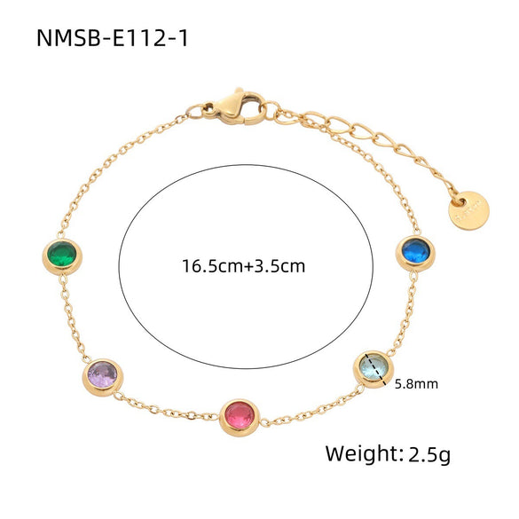 Wholesale Women's Stainless Steel 18K Colored Diamond Geometric Fashion Electroplated Round Bracelet