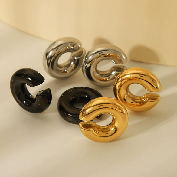 Wholesale Women's Stainless Steel 18K Electroplated Geometric Cshaped Ear Clip Earrings
