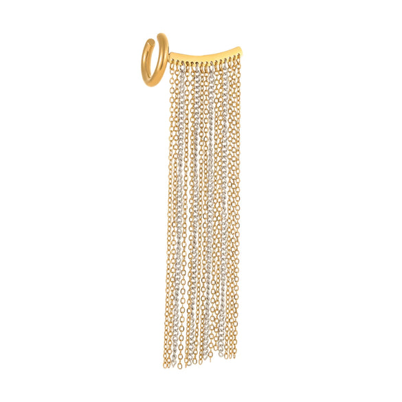 Wholesale Women's Stainless Steel 18K Electroplated Geometric Fashion Ol Style Ear Clip Chain Tassel Earrings