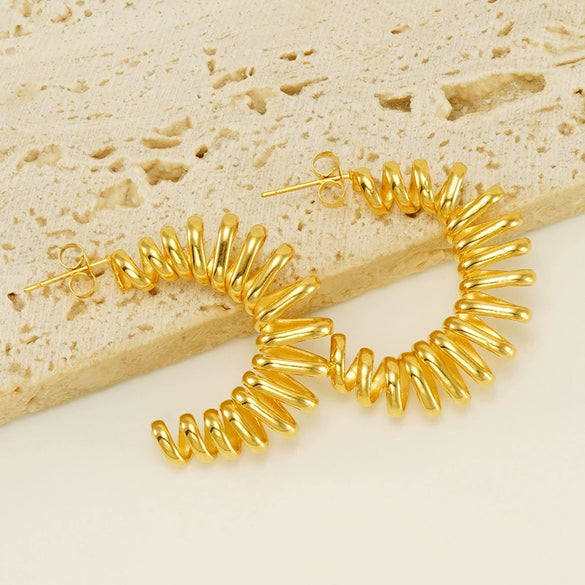 Wholesale Women's 316L Stainless Steel 18K Electroplated Geometric Hollow Spring Ring Earrings