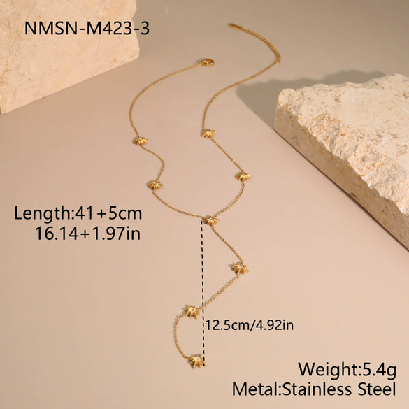 Wholesale Women's Stainless Steel 18K Electroplated Geometric Pattern Yshaped Doublelayer Star Necklace