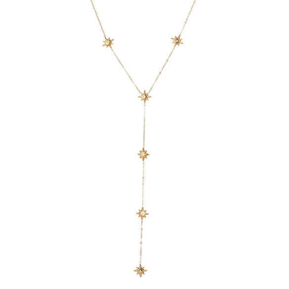 Wholesale Women's Stainless Steel 18K Electroplated Geometric Pattern Yshaped Doublelayer Star Necklace