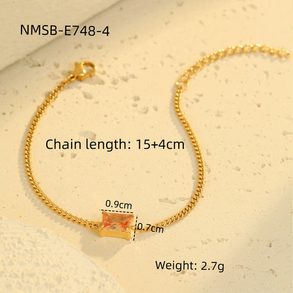Wholesale Women's Stainless Steel 18K Electroplated Geometric Style Square Zirconium Adjustable Fashion Bracelet