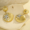 Wholesale Women's Stainless Steel 18K Electroplated Geometric Style Starfish Pearl Shell Earrings
