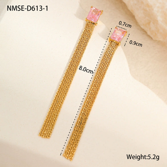 Wholesale Women's Stainless Steel 18K Electroplated Geometric Tassel Diamond Zircon Earrings Fashion Cold Style