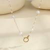 Wholesale Women's Stainless Steel 18K Electroplated Geometric Threelayer Glass Pearl Stacking Necklace