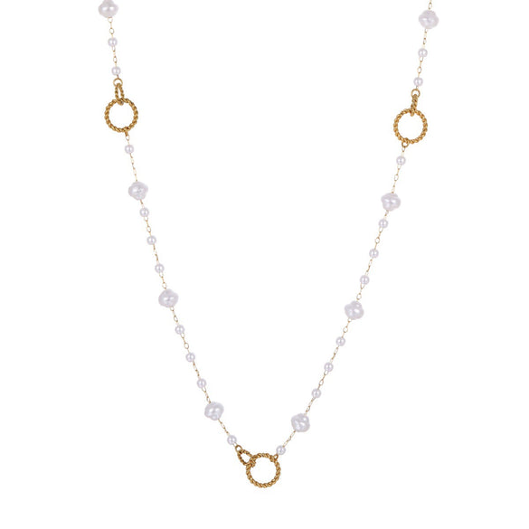 Wholesale Women's Stainless Steel 18K Electroplated Geometric Threelayer Glass Pearl Stacking Necklace