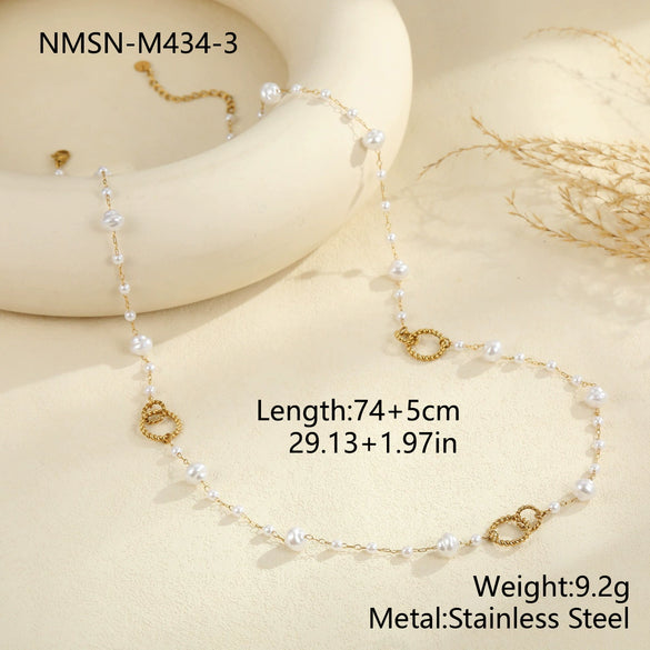 Wholesale Women's Stainless Steel 18K Electroplated Geometric Threelayer Glass Pearl Stacking Necklace