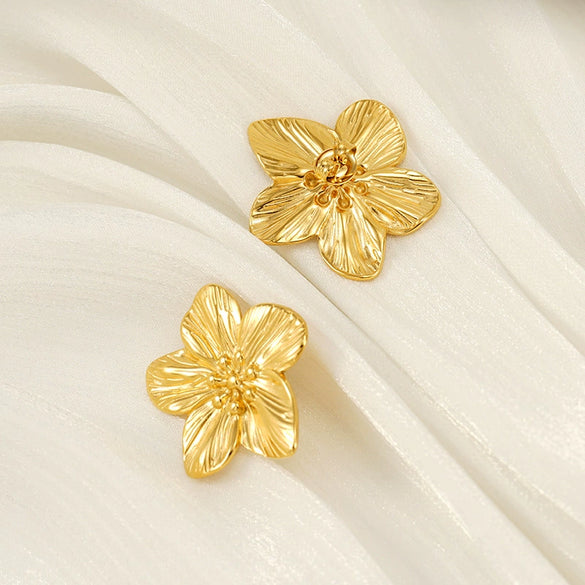 Wholesale Women's 316L Stainless Steel 18K Electroplated Petal Flower Earrings
