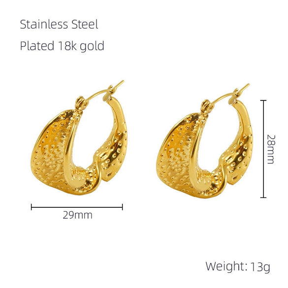 Wholesale Women's 316L Stainless Steel 18K Geometric Pleated Electroplated Earrings