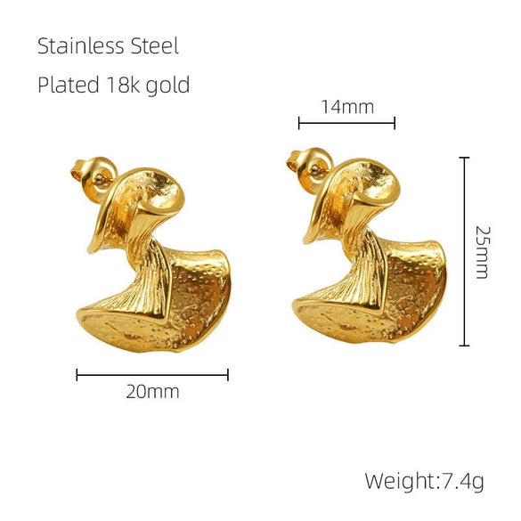 Wholesale Women's 316L Stainless Steel 18K Geometric Pleated Electroplated Earrings