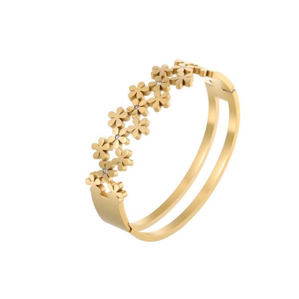 Wholesale Women's Stainless Steel 18K Gold Electroplated Flower Zircon Open Bracelet Highend Jewelry