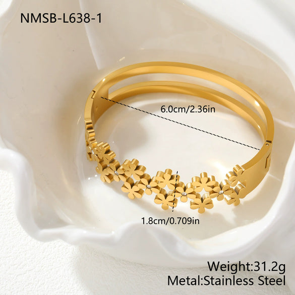 Wholesale Women's Stainless Steel 18K Gold Electroplated Flower Zircon Open Bracelet Highend Jewelry