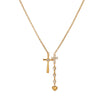 Wholesale Women's Stainless Steel 18K Gold Electroplated Geometric Double Cross Heart Necklace