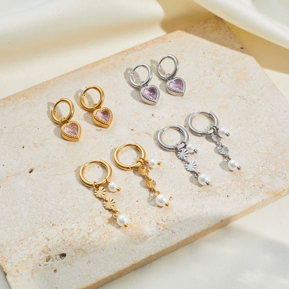 Wholesale Women's Stainless Steel 18K Gold Electroplated Geometric Heart Earrings