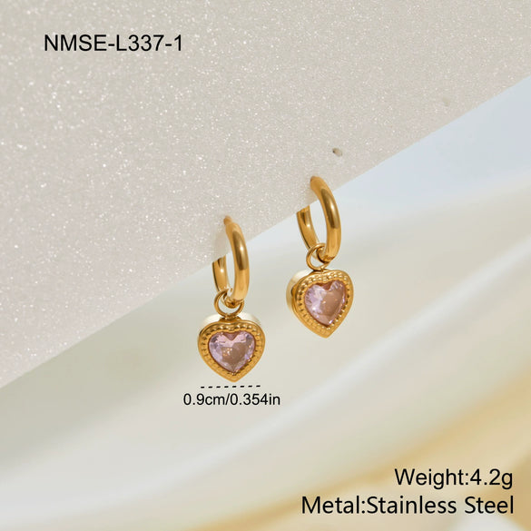 Wholesale Women's Stainless Steel 18K Gold Electroplated Geometric Heart Earrings