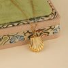 Wholesale Women's Stainless Steel 18K Gold Electroplated Geometric Scallop Fanshaped Collarbone Necklace