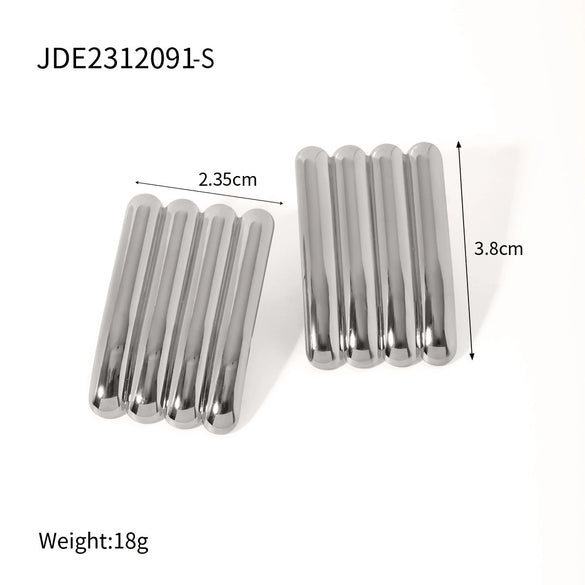 Wholesale Women's Stainless Steel 18K Gold Electroplated Geometric Striped Earrings Jewelry