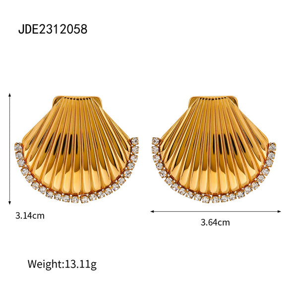 Wholesale Women's Stainless Steel 18K Gold Electroplated Geometric Striped Earrings Jewelry
