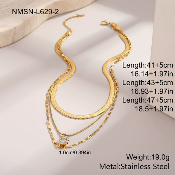 Wholesale Women's Stainless Steel 18K Gold Electroplated Geometric Threelayer Stacked Necklace Jewelry