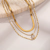 Wholesale Women's Stainless Steel 18K Gold Electroplated Geometric Threelayer Stacked Necklace Jewelry