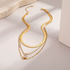 Wholesale Women's Stainless Steel 18K Gold Electroplated Geometric Threelayer Stacked Necklace Jewelry
