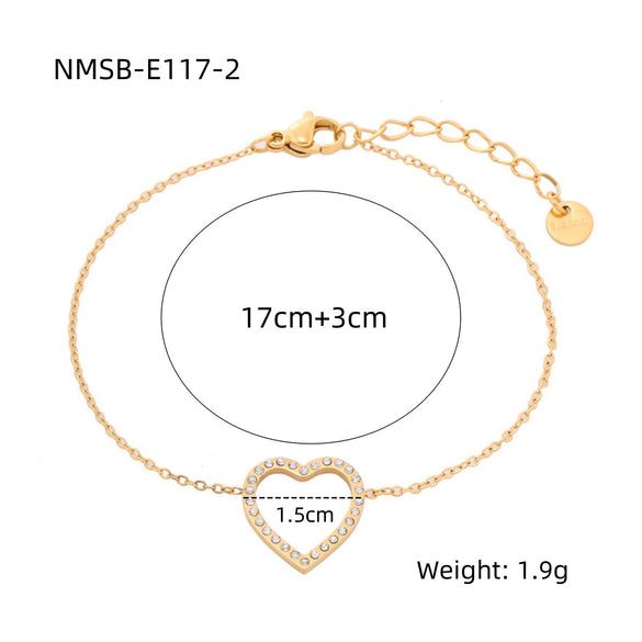 Wholesale Women's Stainless Steel 18K Gold Electroplated Heart Shape Bracelet Jewelry