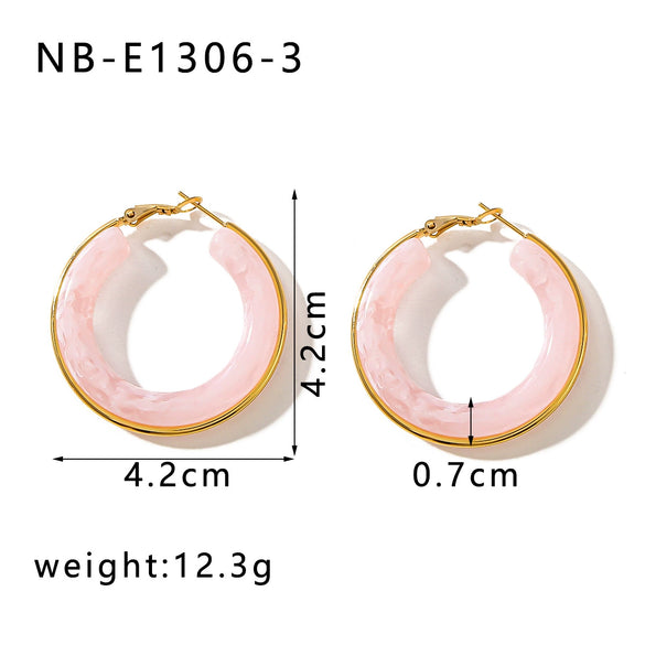 Wholesale Women's Stainless Steel 18K Gold Electroplated Hollow Geometric Resin Earrings