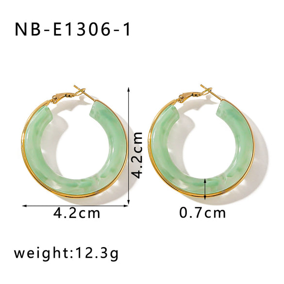 Wholesale Women's Stainless Steel 18K Gold Electroplated Hollow Geometric Resin Earrings