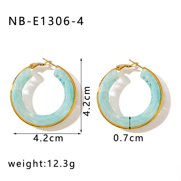 Wholesale Women's Stainless Steel 18K Gold Electroplated Hollow Geometric Resin Earrings