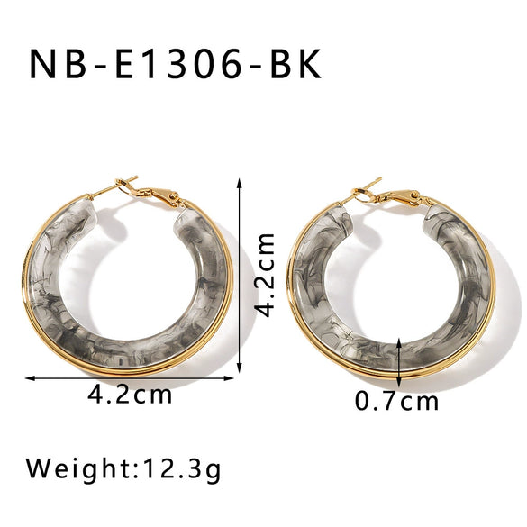 Wholesale Women's Stainless Steel 18K Gold Electroplated Hollow Geometric Resin Earrings