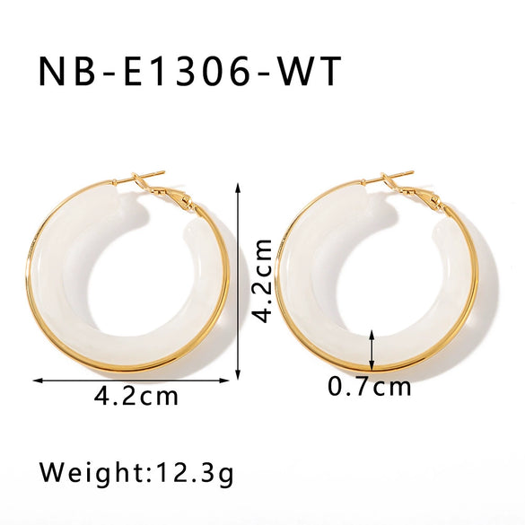 Wholesale Women's Stainless Steel 18K Gold Electroplated Hollow Geometric Resin Earrings