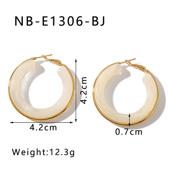 Wholesale Women's Stainless Steel 18K Gold Electroplated Hollow Geometric Resin Earrings