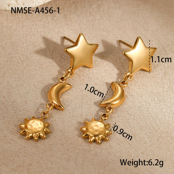 Wholesale Women's Stainless Steel 18K Gold Electroplated Star And Moon Pattern Earrings
