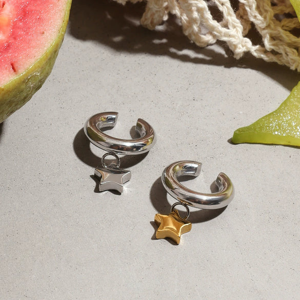 Wholesale Women's Stainless Steel 18K Gold Electroplated Star Shaped Ear Clip Earrings