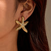 Wholesale Women's Stainless Steel 18K Gold Electroplated Starfish Micropaved Zircon Earrings Fashion Style
