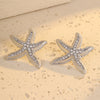 Wholesale Women's Stainless Steel 18K Gold Electroplated Starfish Micropaved Zircon Earrings Fashion Style