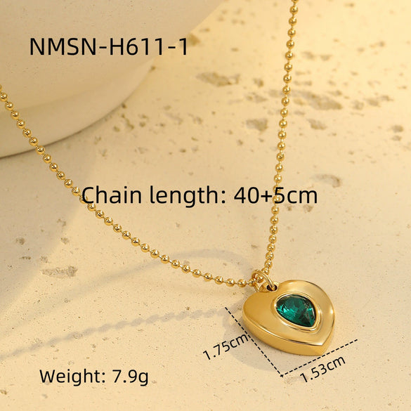Wholesale Women's Stainless Steel 18K Gold Geometric Green Zircon Electroplated Necklace