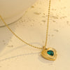 Wholesale Women's Stainless Steel 18K Gold Geometric Green Zircon Electroplated Necklace