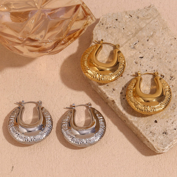 Wholesale Women's Stainless Steel 18K Gold Plated Asymmetrical Geometric Convex Hollow Fashion Earrings