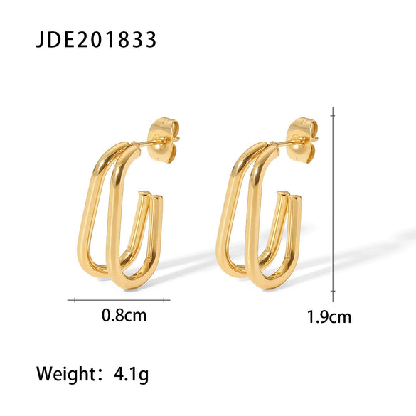 Wholesale Women's Stainless Steel 18K Gold Plated Double Layer Geometric Hoop Earrings With Electroplating