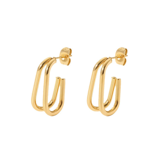 Wholesale Women's Stainless Steel 18K Gold Plated Double Layer Geometric Hoop Earrings With Electroplating