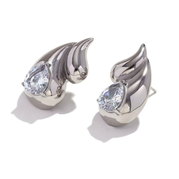 Wholesale Women's Stainless Steel 18K Gold Plated Drop Shape Zircon Earrings