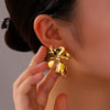 Wholesale Women's Stainless Steel 18K Gold Plated Earrings With Butterfly Flower Diamond Set And Geometric Pattern